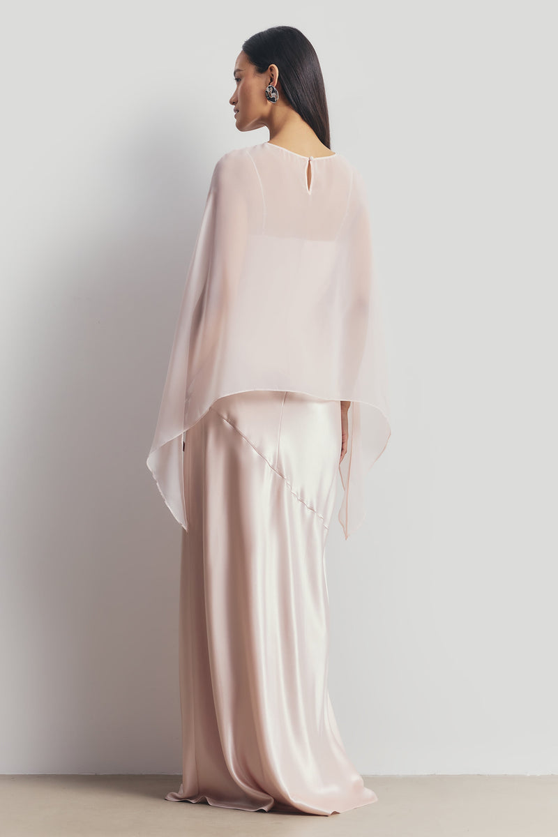 Sheer Chiffon Curved Hem Cape - Blush