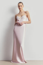 Satin Lace Detail Camisole Maxi Dress - Blush/White