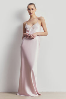Satin Lace Detail Camisole Maxi Dress - Blush/White