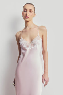 Satin Lace Detail Camisole Maxi Dress - Blush/White