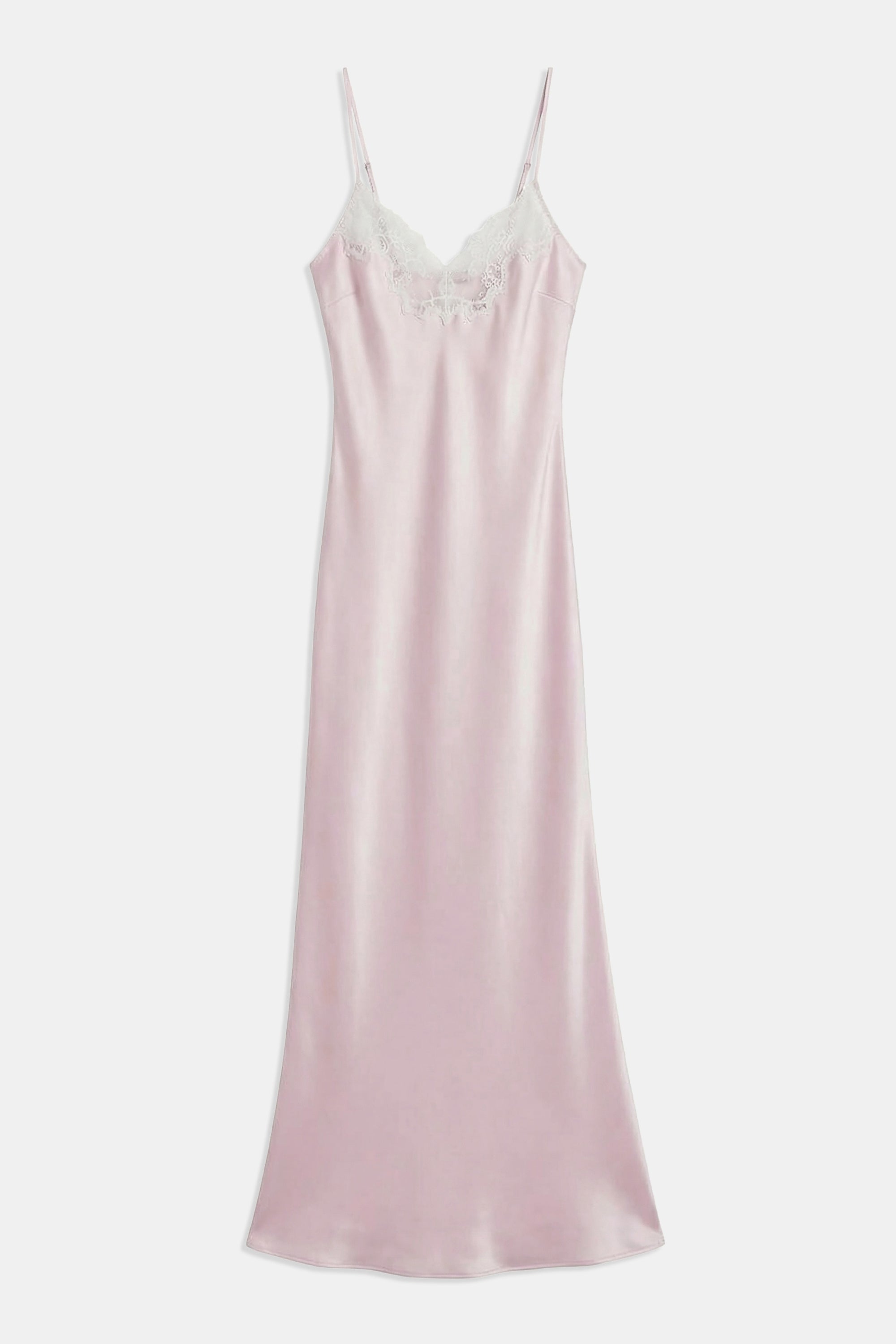 Satin Lace Detail Camisole Maxi Dress - Blush/White