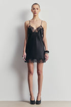 Satin Lace Detail Camisole Mini Dress - Black