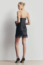 Satin Lace Detail Camisole Mini Dress - Black