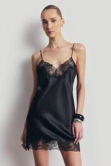 Satin Lace Detail Camisole Mini Dress - Black
