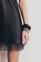 Satin Lace Detail Camisole Mini Dress - Black