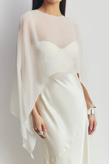 Sheer Chiffon Curved Hem Cape - Cream