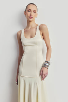 Satin Corset Gown with Chiffon Skirt - Buttermilk