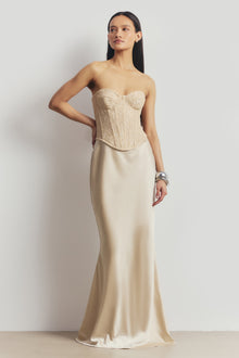 Lace Corset Gown with Sweetheart Neckline - Champagne