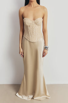 Lace Corset Gown with Sweetheart Neckline - Champagne