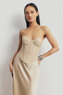 Lace Corset Gown with Sweetheart Neckline - Champagne