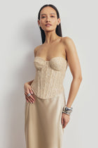 Lace Corset Gown with Sweetheart Neckline - Champagne