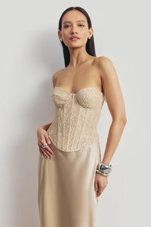 Lace Corset Gown with Sweetheart Neckline - Champagne