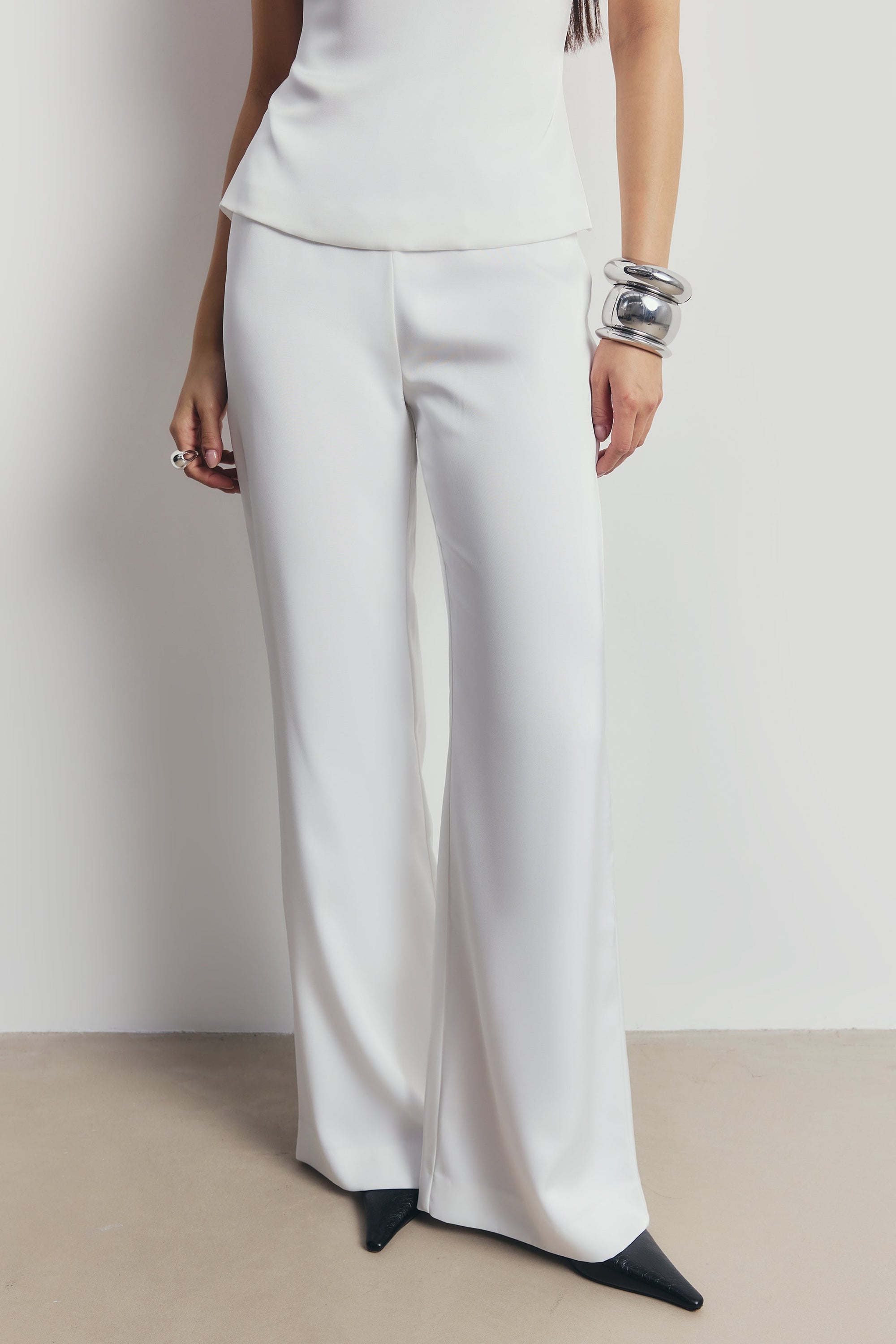Tailored Satin Wide Leg Trousers - White