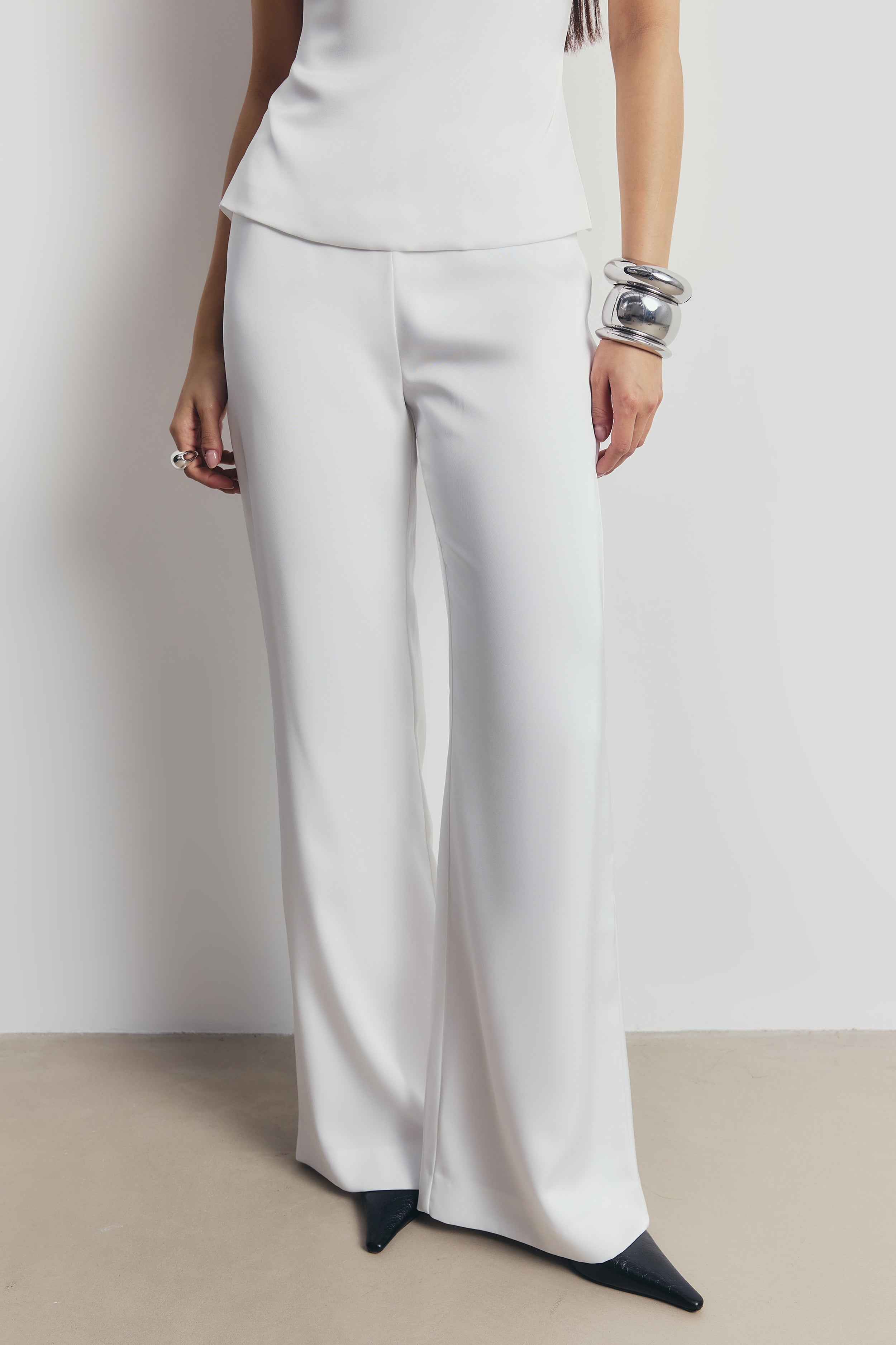 Tailored Satin Wide Leg Trousers - White