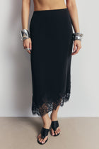 Lace Hem Column Maxi Skirt - Black