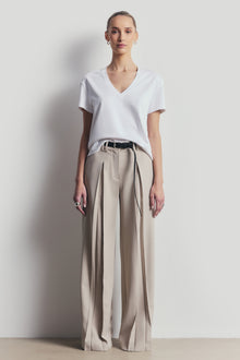 Box Pleat Tailored Wide Leg Trousers - Stone