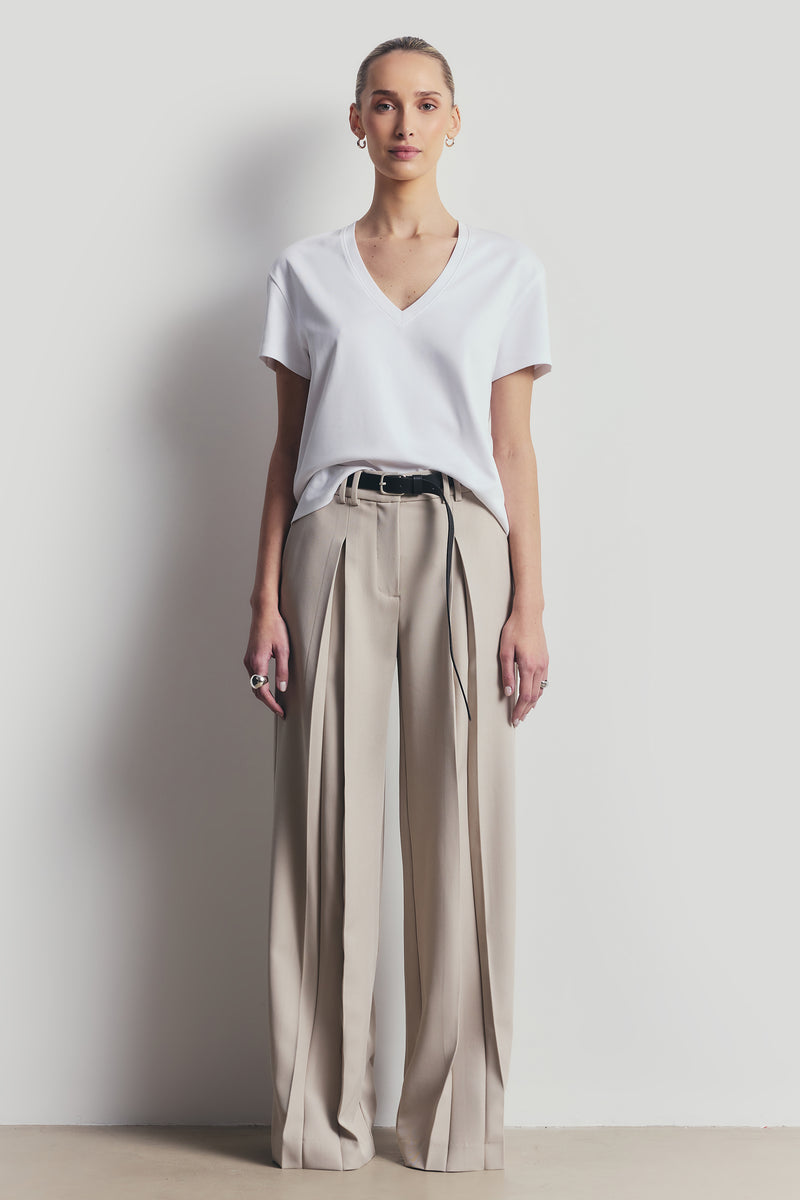 Box Pleat Tailored Wide Leg Trousers - Stone