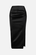 Ruched Leather Midi Skirt - Black