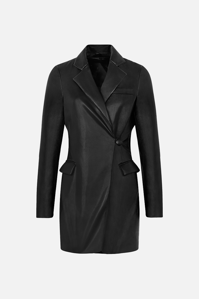 Asymmetric Leather Blazer Dress - Black