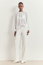 Sheer Chiffon Volume Sleeve Blouse - White