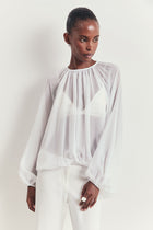 Sheer Chiffon Volume Sleeve Blouse - White