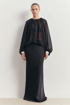 Sheer Chiffon Volume Sleeve Blouse - Black