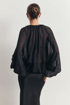 Sheer Chiffon Volume Sleeve Blouse - Black