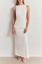 Clean Cut Column Maxi Skirt with Slit - White