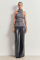 Relaxed Ribbed High Neck Halter Top - Slate