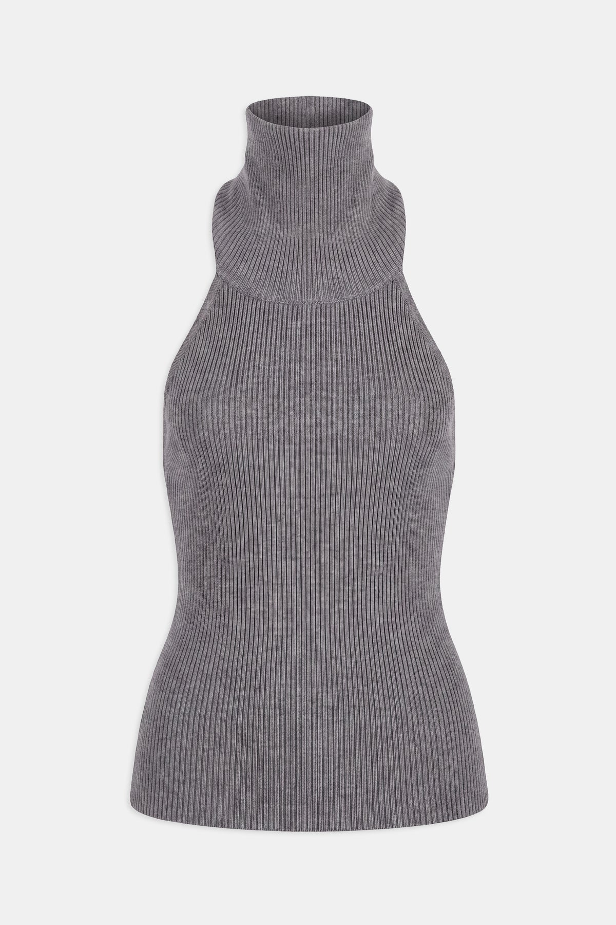 Relaxed Ribbed High Neck Halter Top - Slate