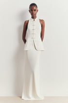 Tailored Satin Mandarin Collar Top - Ivory
