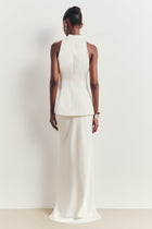 Tailored Satin Mandarin Collar Top - Ivory