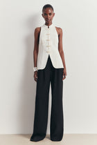 Tailored Satin Mandarin Collar Top - Ivory