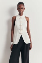 Tailored Satin Mandarin Collar Top - Ivory