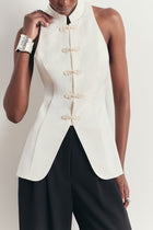 Tailored Satin Mandarin Collar Top - Ivory