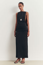 Clean Cut Column Maxi Skirt with Slit - Black