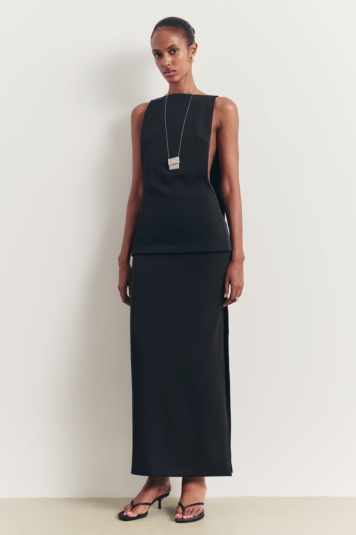 Clean Cut Column Maxi Skirt with Slit - Black