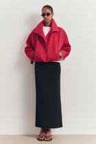 Cropped Funnel Neck Open Jacket - Scarlet