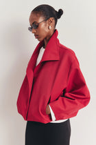 Cropped Funnel Neck Open Jacket - Scarlet