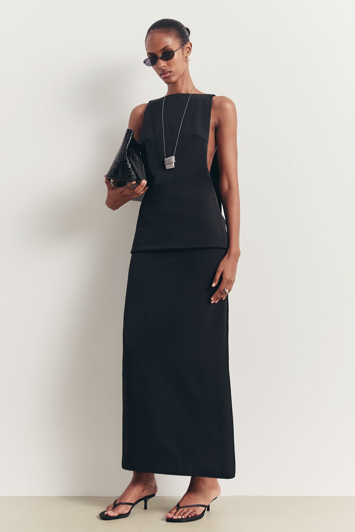 Clean Cut Column Maxi Skirt with Slit - Black