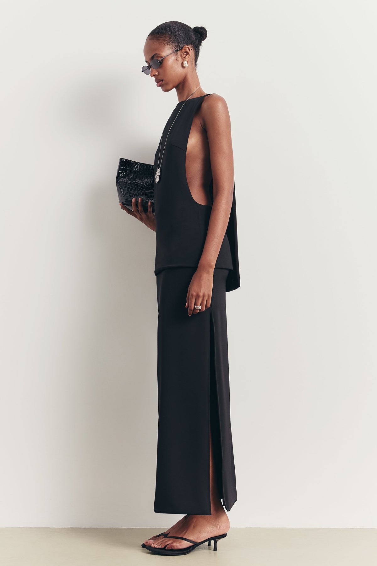 Clean Cut Column Maxi Skirt with Slit - Black
