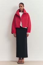 Cropped Funnel Neck Open Jacket - Scarlet