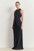Tailored Satin Bias Cut Maxi Skirt - Black