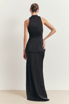 Tailored Satin Mandarin Collar Top - Black