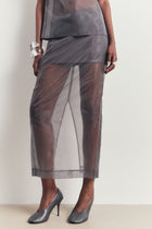 Sheer Organza Column Midi Skirt - Slate
