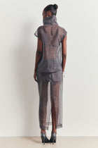 Sheer Organza Column Midi Skirt - Slate