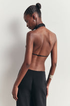 Backless Knot Detail Top with Fringing - Black