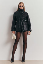 Leather Cargo Utility Jacket - Black