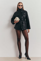 Leather Cargo Utility Jacket - Black