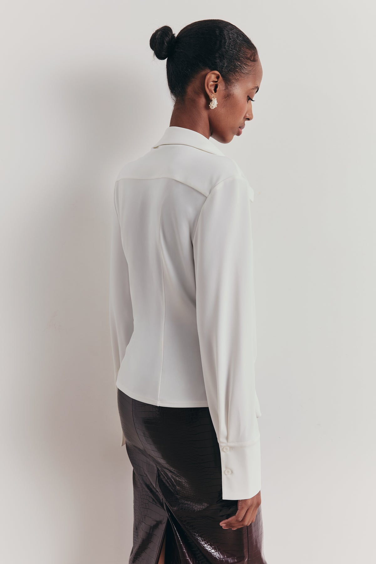 Soft Draped Plunge Front Shirt - White